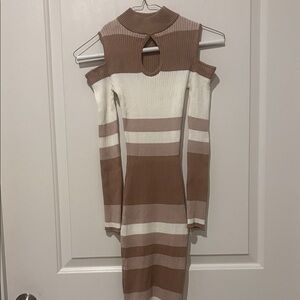 EUC Unbranded brand Striped Brown and Cream Knit Dress, tag cut out but XS
